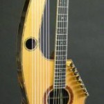 Front, full view of the 21 string hollow arm Harp Guitar