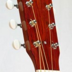 Peghead with cocobolo overlay, inlaid mother of pearl logo and Waverly tuners